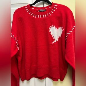 Nicole Miller Heart Valentines Holiday Stitch Design Sweater Red XL